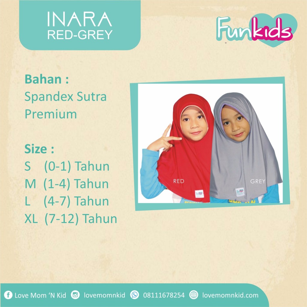 JILBAB ANAK FUNKIDS INARA BOLAK BALIK RED-GREY