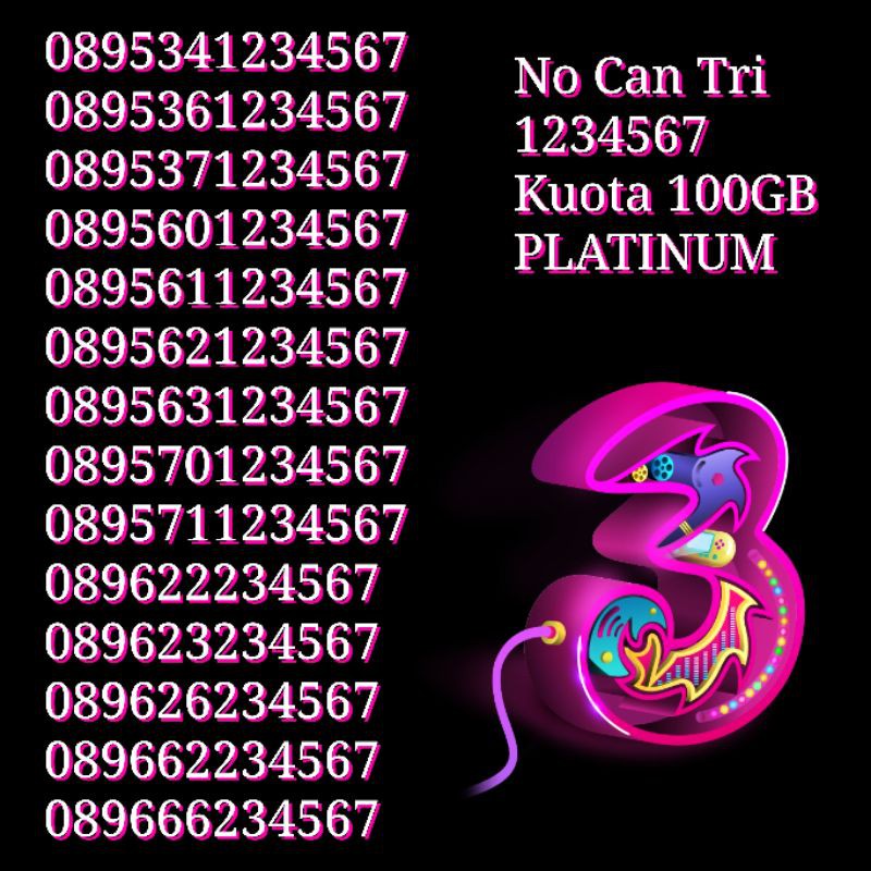 NOCAN Nomor Cantik Urut Naik Kartu Perdana 3 Tri Three 4G LTE Kuota 100GB