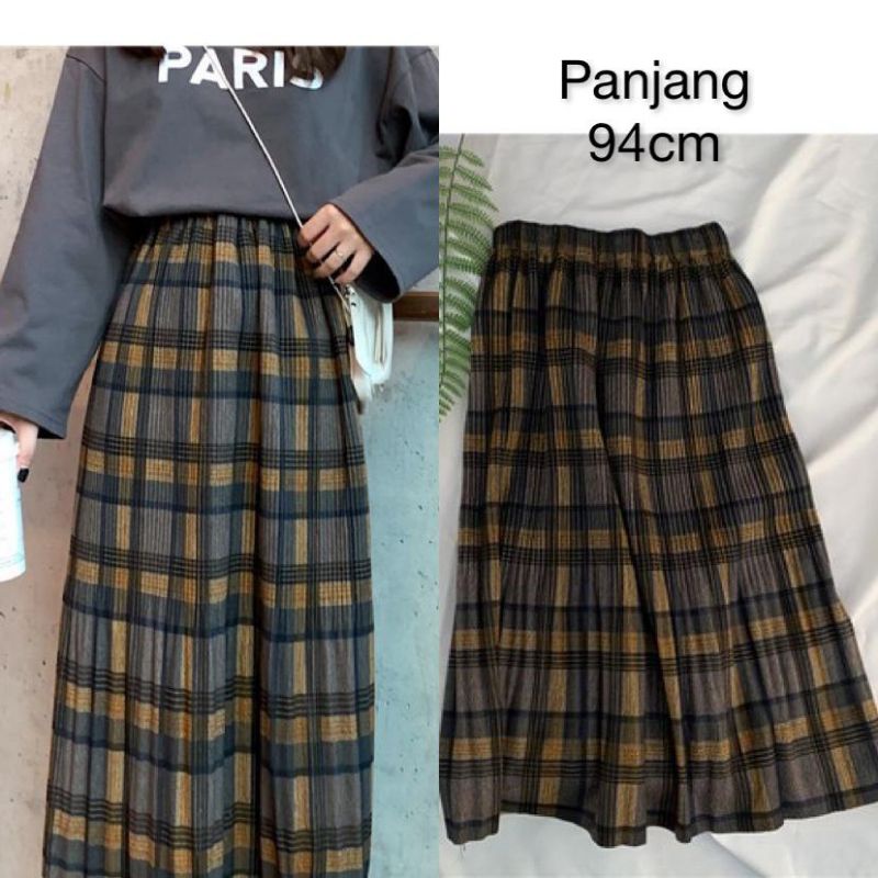 (New) Rok kotak panjang import | Rok Korea panjang