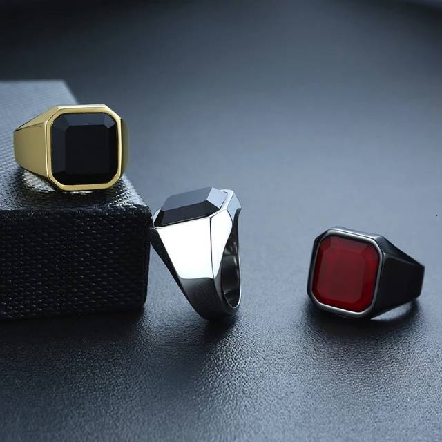 Cincin Titanium Natural Onyx textite, Red Agate Titanium No 1 Original