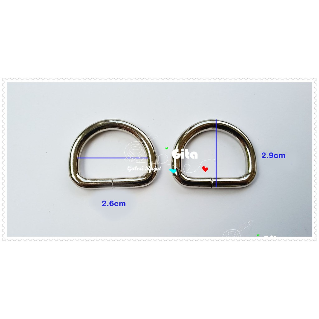 (2pcs) Ring Tas D (setengah lingkaran) 2.5cm