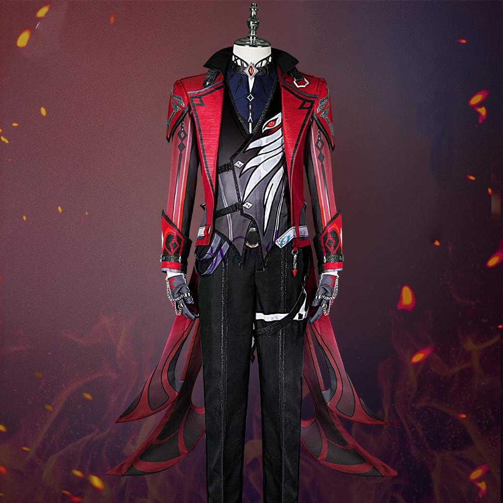 Game Genshin Impact Diluc Red Dead Of Night Cosplay Costume Wig Shoes Anime Genshin Diluc Cosplay Cl