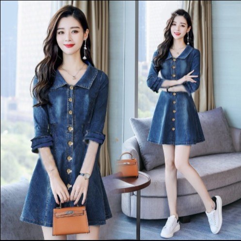 Baju Dress Wanita Korea Jeans Wanita Lengan Panjang Vanessa