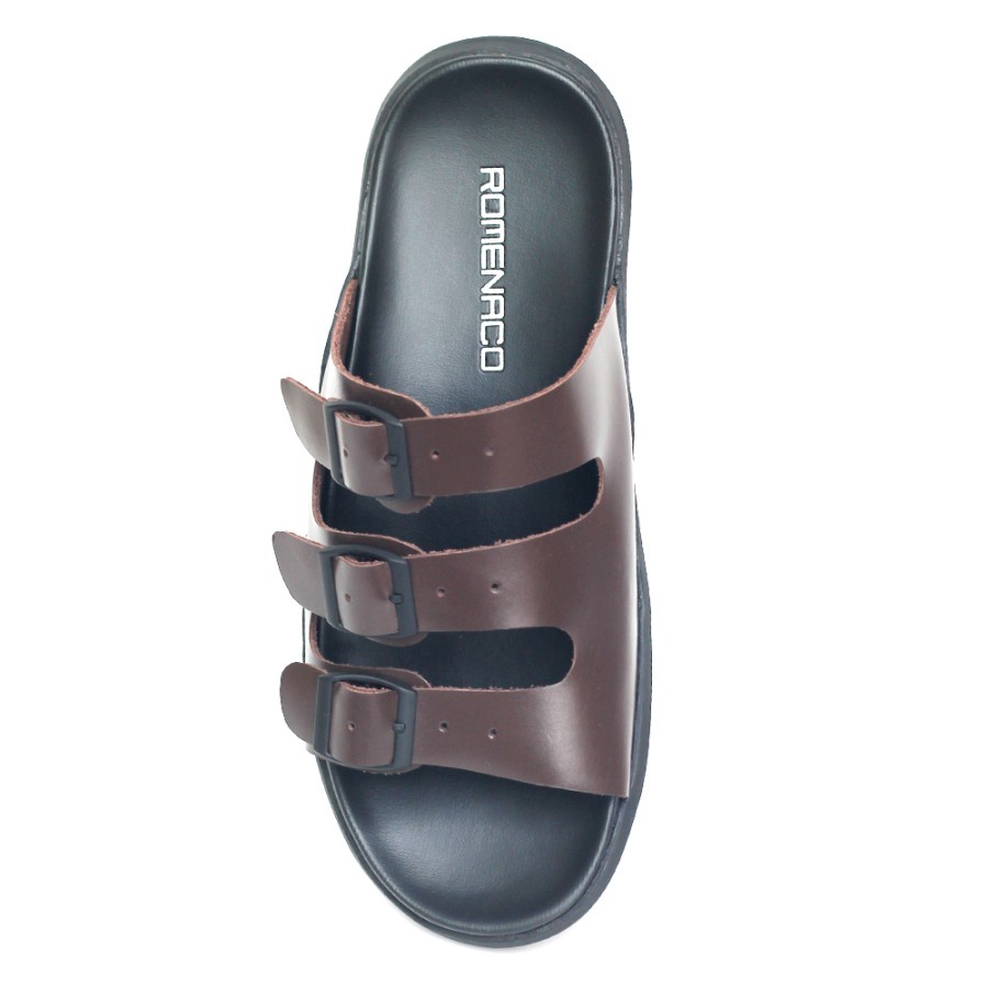 Sandal Pria Romenaco R002 Black Brown Upper Kulit Sapi Kolektif Asli