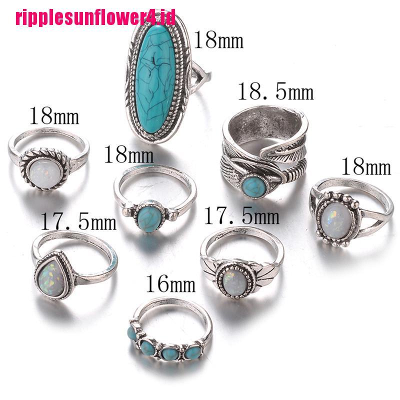 8pcs / Set Cincin Buku Jari Aneka Bentuk Warna Silver Gaya Bohemian Untuk Wanita