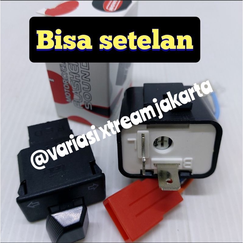 PAKET Flasher Bunyi dan Saklar Sen Hazard 30mm+cable untuk motor Honda Beat Vario Supra Revo Scoopy dll