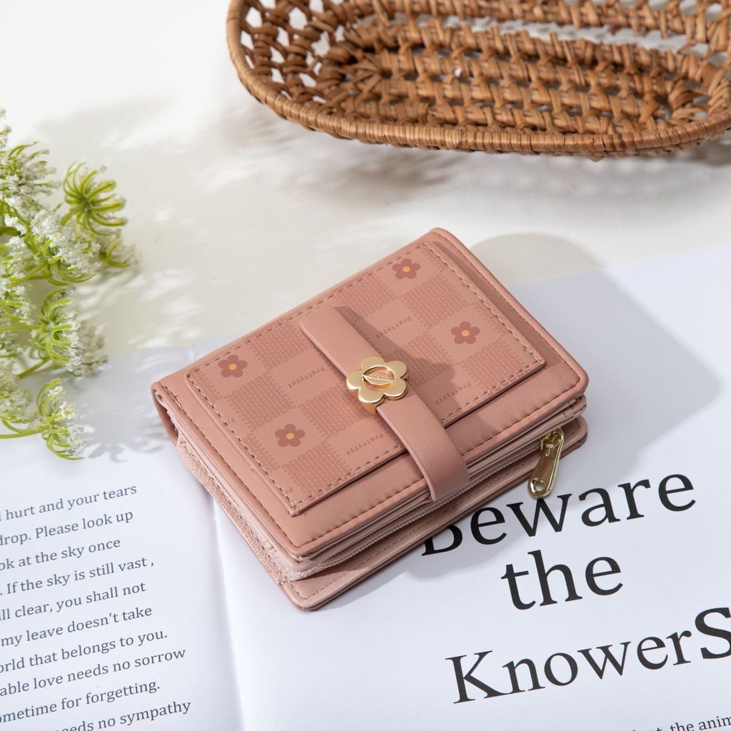 DOMPET LIPAT WANITA KECIL PRETTYZYS ORI KULIT PINK PASSAGIA WA540P3 KOREA LUCU MINI KARTU UANG KOIN SIMPLE REMAJA KEKINIAN CEWEK PREMIUM FASHION BATAM BRANDED