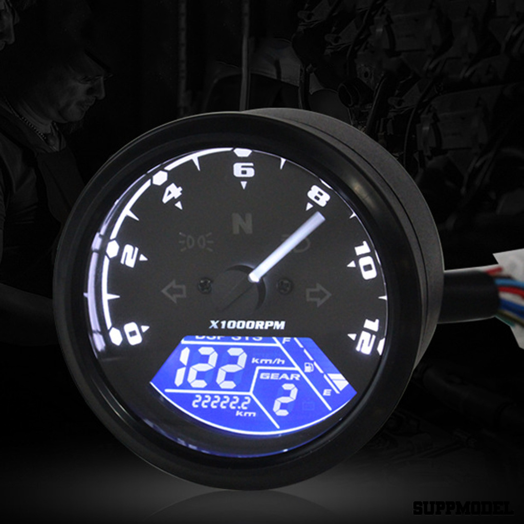 SPM Modified Gauge LED Oil Meter LCD Screen Speedometer Tachometer Odometer for 12V Motorcycles