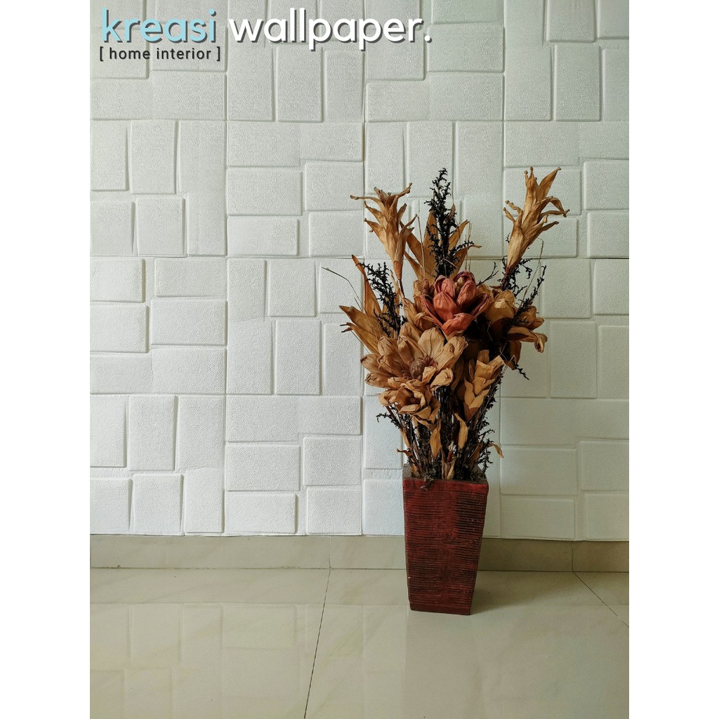 Wallpaper Dinding 3D Foam Sticker Panel Bunga Diamond Putih Minimalis Timbul | Wall Panel 3D-7