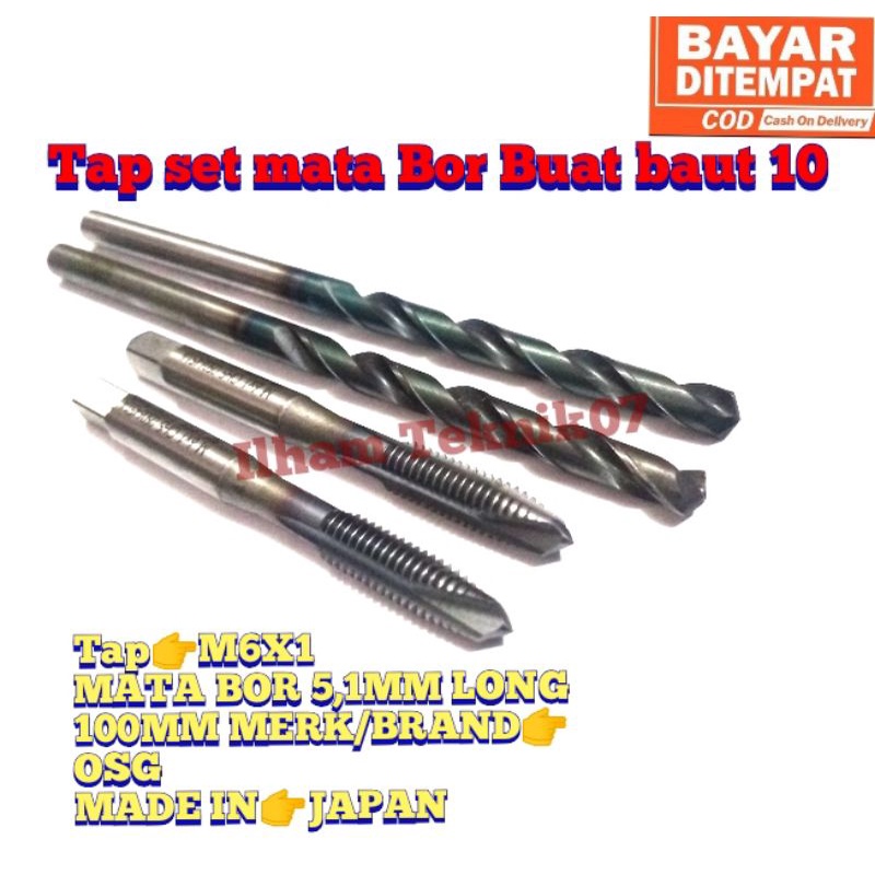 handtap set mata bor bor tap baut kepala kunci 10 tap drat 10 mata bor kunci 10 tap M6x1