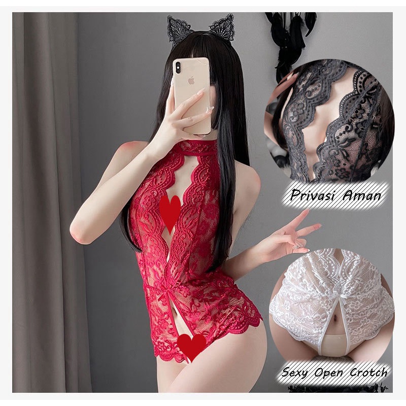 Sexy Lingerie transparan hot Open Crotch Renda Baju Tidur lingerie Wanita Jumpsuit 3A553