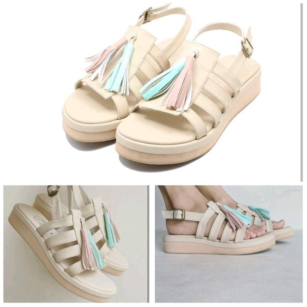 SEPATU/SANDAL WANITA TERBARU 2020 - AESTHETIC ( WEDGES ) ( GLADIATOR TASSEL ) - BY TASOGARE