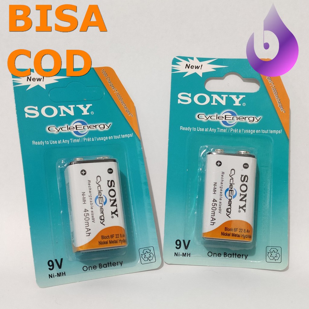 ASLI BATU BATRE BATTERY SONY 9V Ni-MH 450 mAh RECHARGEABLE