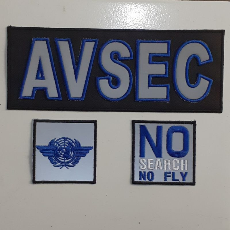 Bordir logo AVSEC lis biru bordir berkualitas