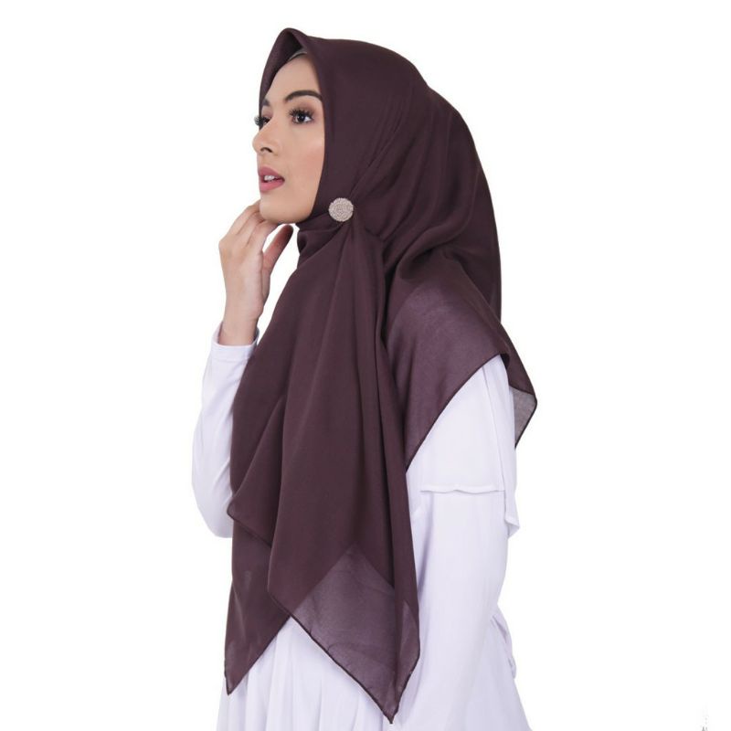 Jilbab Segi Empat Elzatta Hijab kerudung Polos Voal Keiva Vabira coklat tua