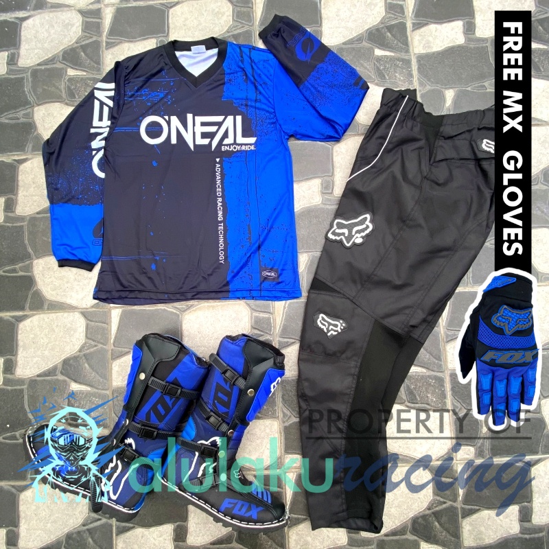 Jersey, Celana, Sarung Tangan &amp; Sepatu Fullprint with Protectors Fullset MX Trail Motocross - Paket Bundling ONCTFG060106-F46