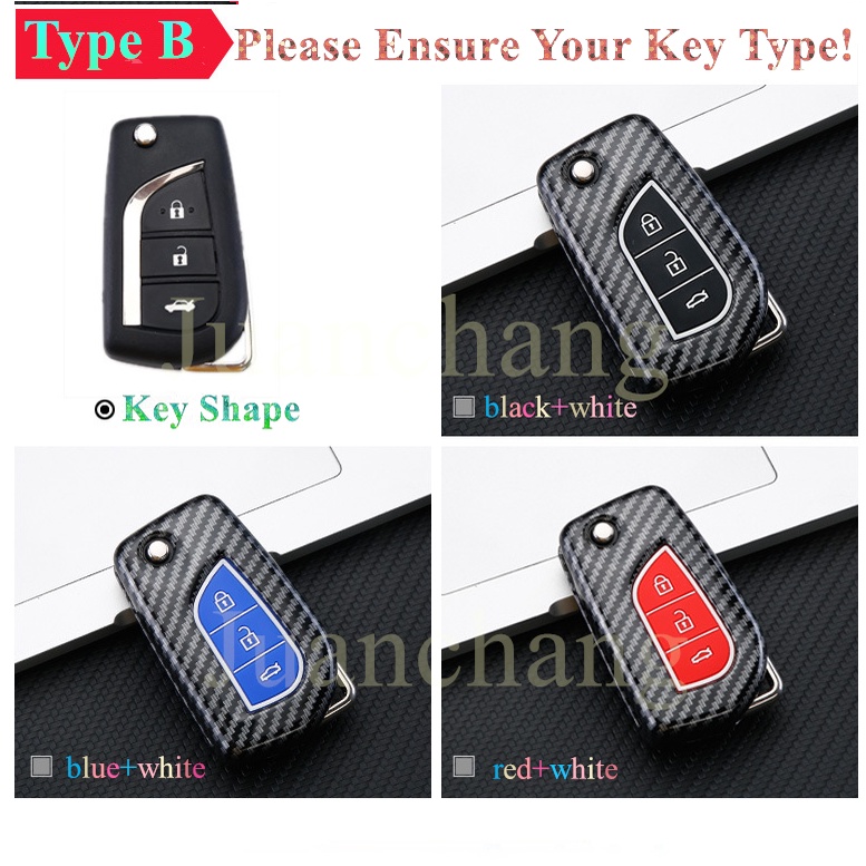 Case Holder Kunci Remote Mobil Bahan ABS Silikon Carbon Fiber Untuk Toyota Hilux Revo Innova Rav4 Fortuner