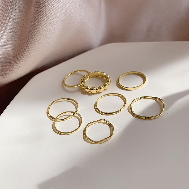 Set 5 / 6 / 8 Cincin Mutiara Warna Emas Perak Gaya Simple