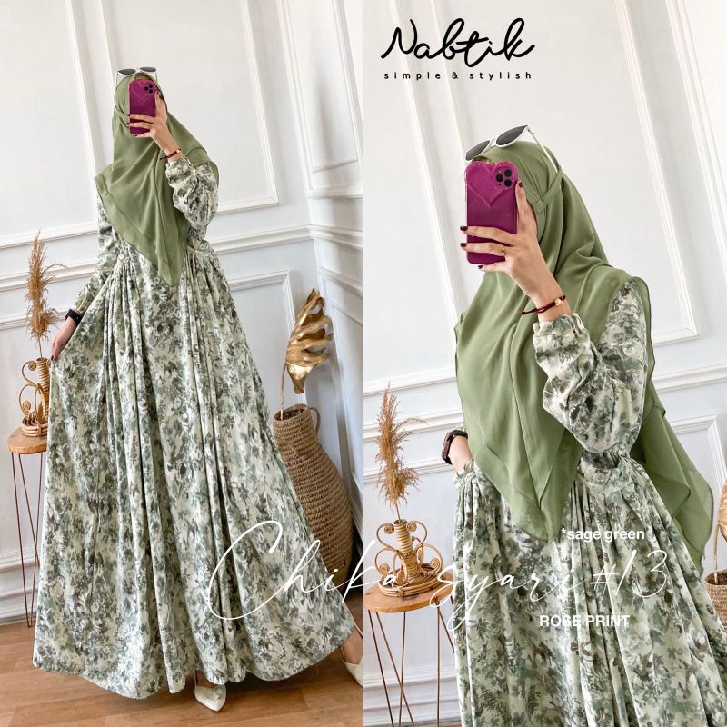 (Ready stok) Chika syari #13 original nabtik gamis set Khimar murah ready stok