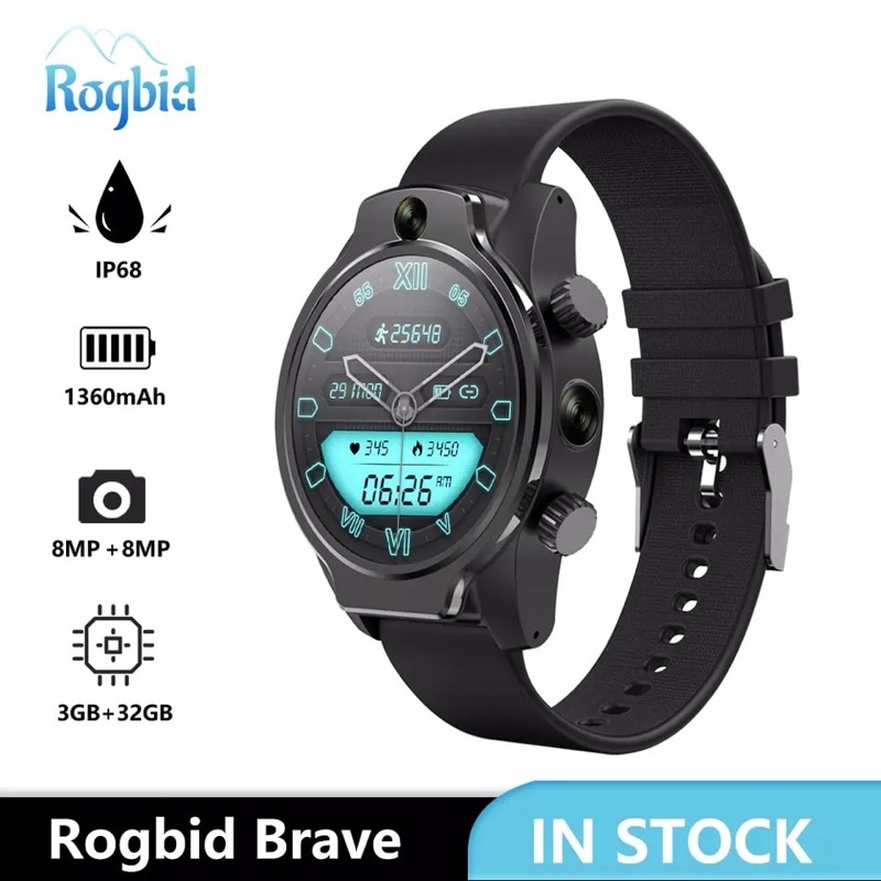 Smartwatch ROGBID Dual Camera 4G LTE IP68 GPS Swimming Diving Ram 3GB Rom 32GB