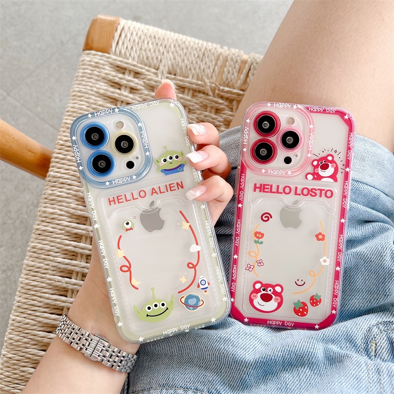 Soft Case Pelindung Transparan Desain Monster Beruang Strawberry Untuk iPhone 12 13 Pro MAX 11 X XR XS MAX 7 8 Plus