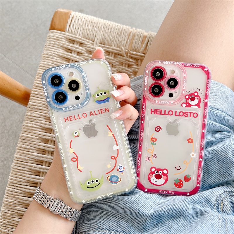 Soft Case Pelindung Transparan Desain Monster Beruang Strawberry Untuk iPhone 12 13 Pro MAX 11 X XR XS MAX 7 8 Plus