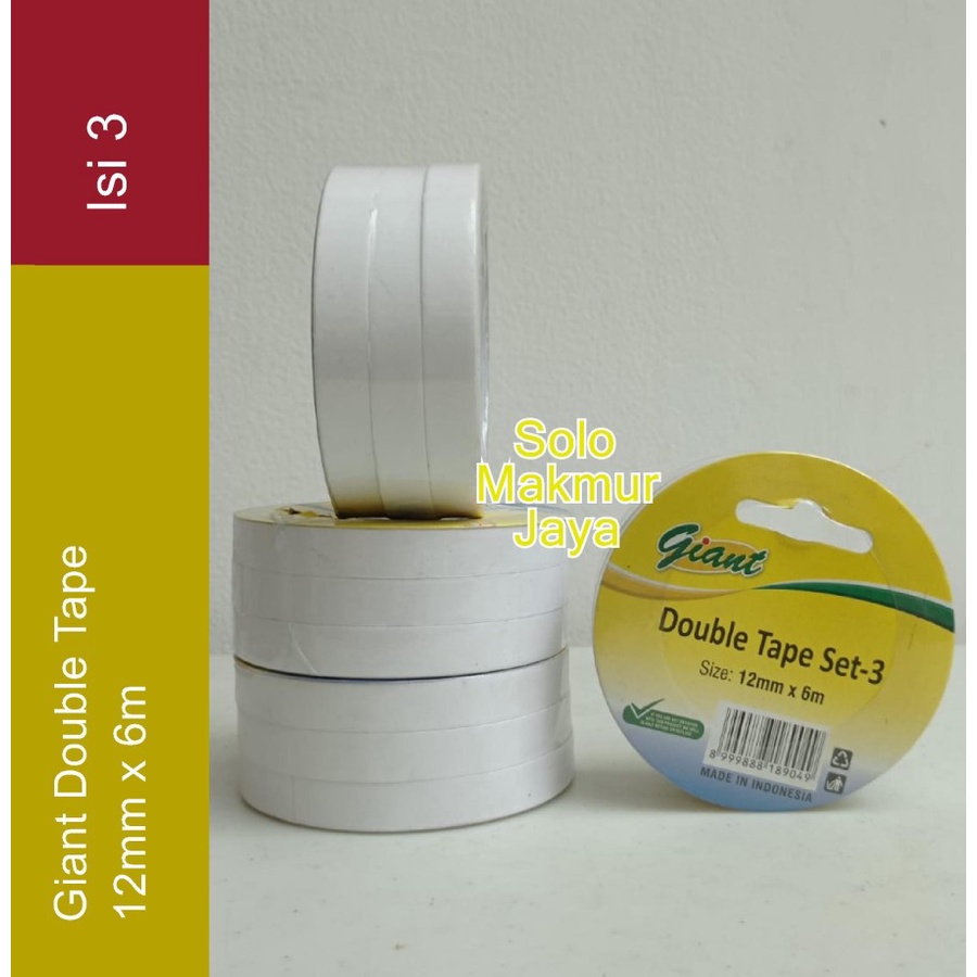 

Giant Double Tape Kertas 12mm x 6m / Double Tape Isi 3 / Lem 2 Sisi