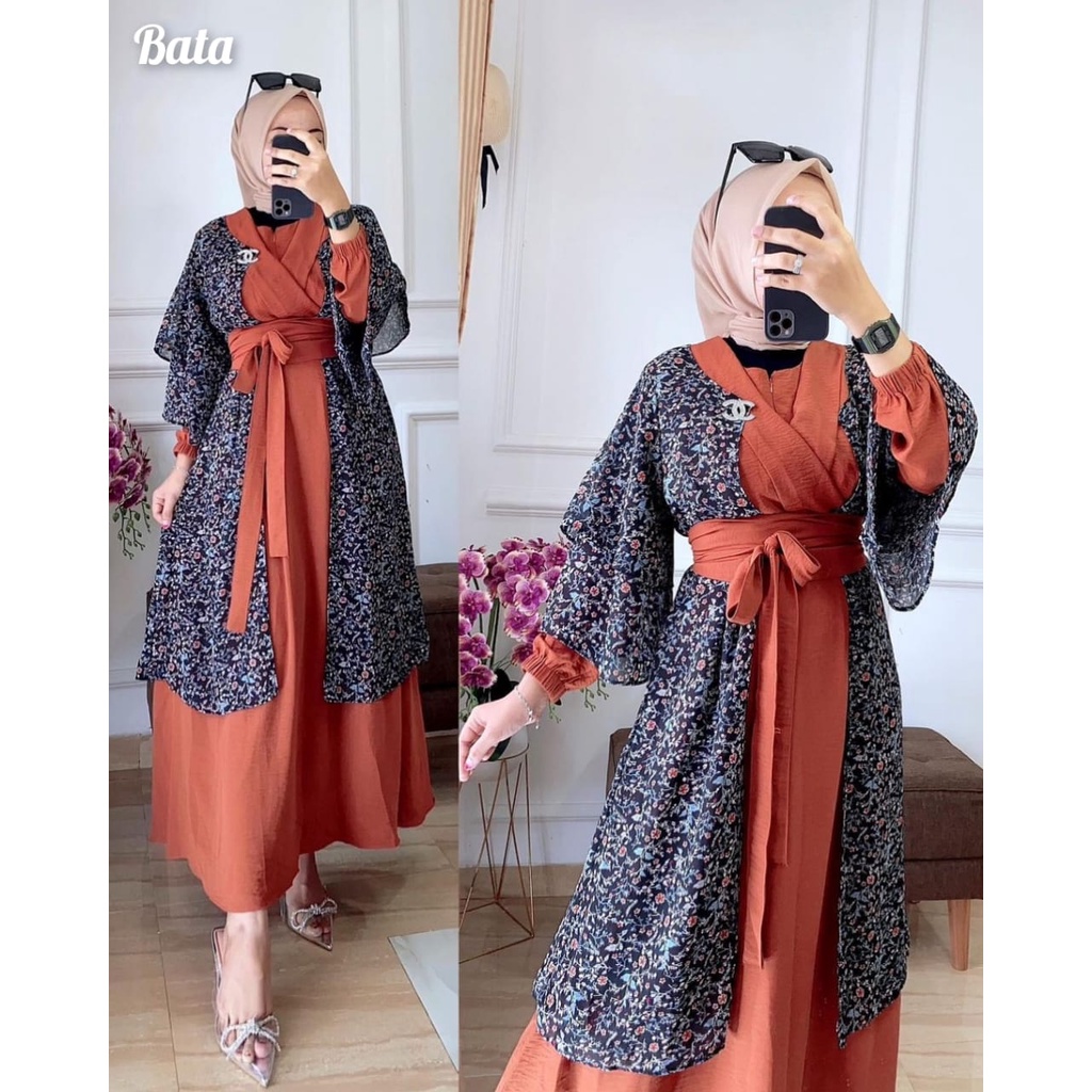 Neva Dress Outer 2in1 / Gamis Rompi Terpisah / Baju Kondangan Pesta Bridesmaid Pernikahan Bahan Cringkel Polos Dan Ceruty Babydoll