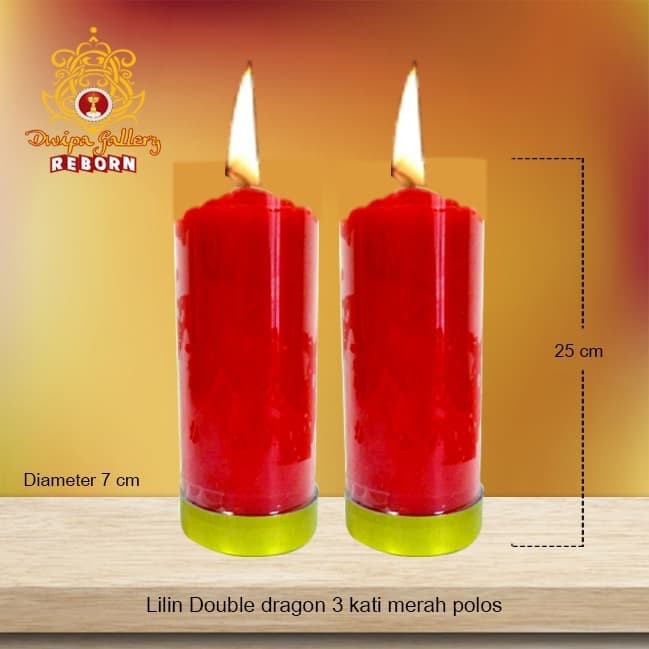 Lilin/Candle Puja Sembahyang Double Dragon 3 Kati Merah Polos