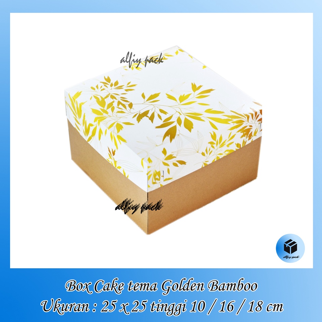 

1pack isi 5pcs BOX CAKE LAPGIT EDISI GOLDEN BAMBOO UKURAN 25x25 CM TINGGI 10 / 16 / 18 CM DUS PACKAGING HAMPERS / PARCEL GIFT BOX KOTAK BOLU TEMA BAMBU EMAS