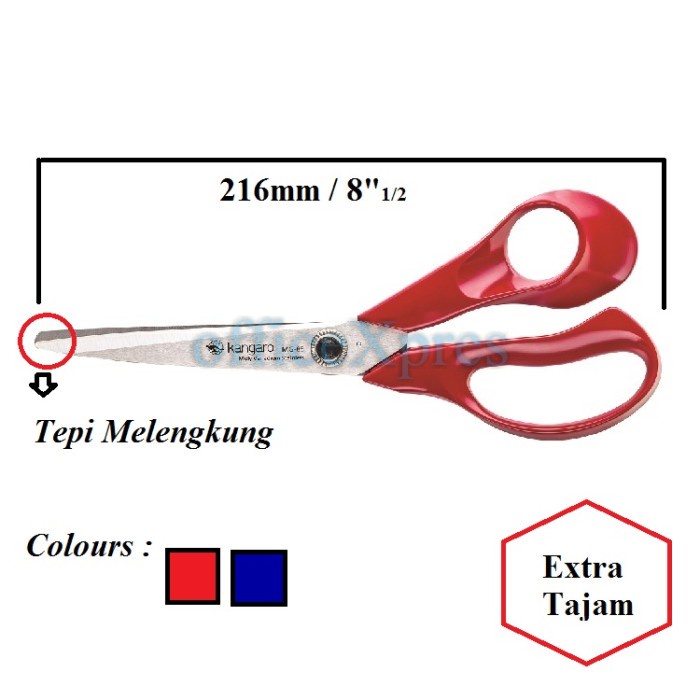 

Wof | Gunting Besar / Gunting Kain 8.5 inch (22cm) / Scissors MG85 Kangaro - Biru Murah Baru