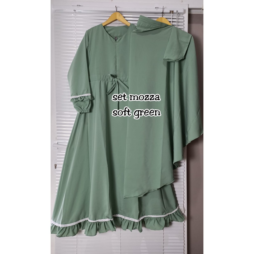 (COD) TERLARIS..!! GAMIS SET SYARI NABILAH/GAMIS WOLFIS SYARI SET HIJAB DAN CADAR-Soft Green