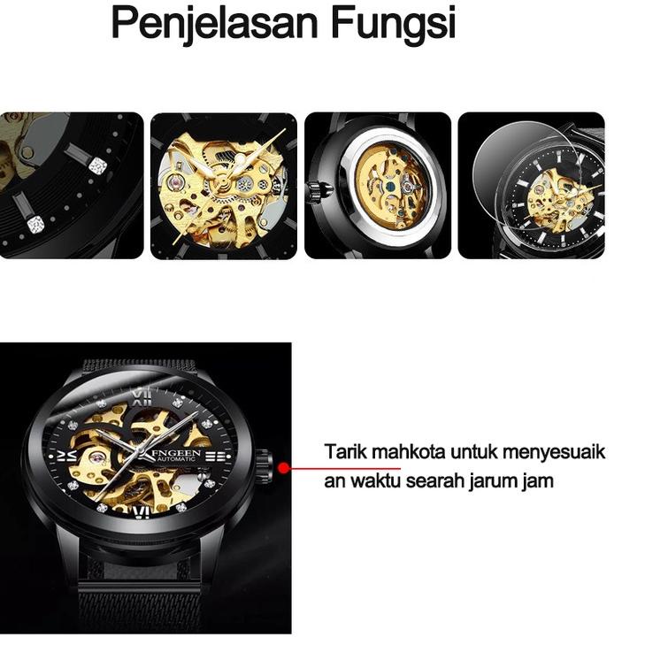 Terbaik FNGEEN 6018 Jam Tangan Pria Mechanical Automatic  Luxury Business Original Tahan Air Watch + Kotak Gratis ,,