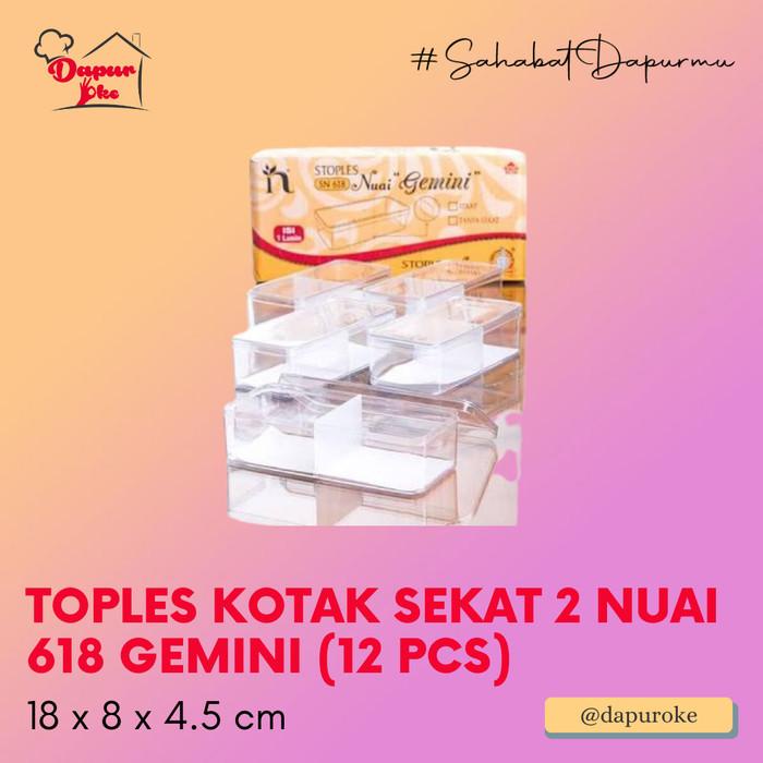 Toples Toples Kotak Sekat 2 Nuai 618 Gemini (12 Pcs) / Toples Coklat
