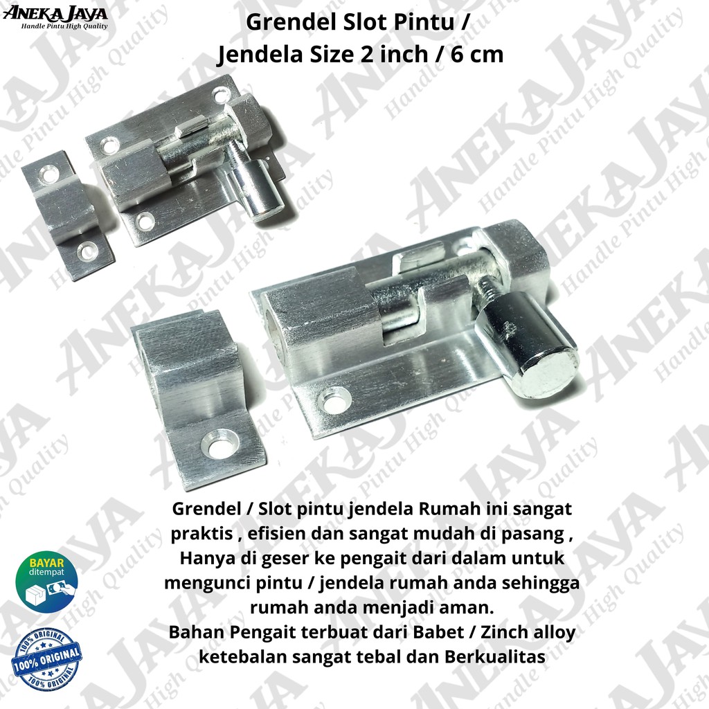 Grendel Slot jendela / kunci jendela / perlengkapan jendela ukuran 2 inch 5 cm dan 3 inch bahan allumunium