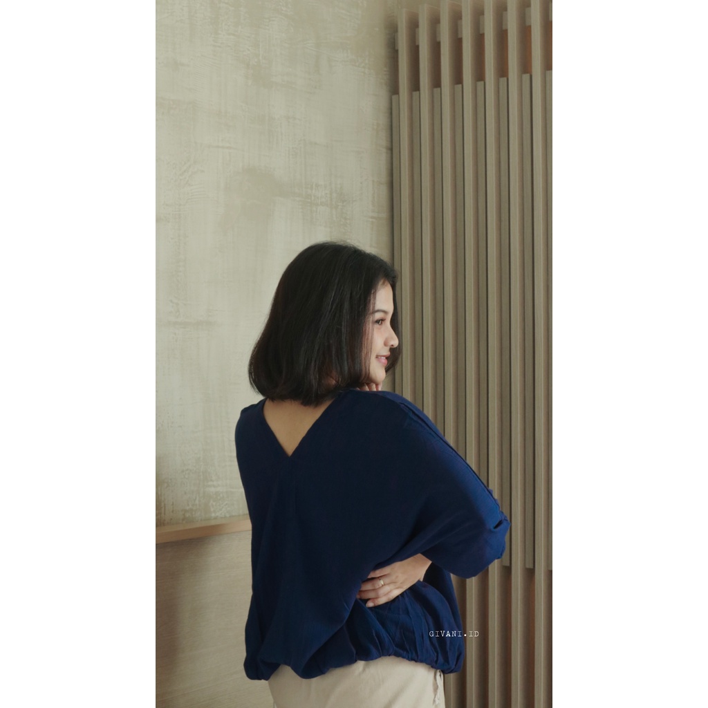 Blouse Wanita Jumbo Oversize Outfit Baju Atasan Wanita Big Size Ootd Blus Wanita Lengan Panjang-Navy