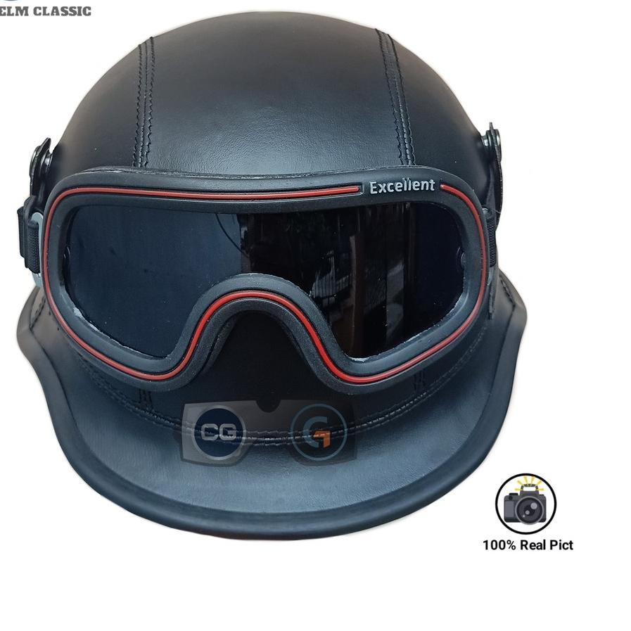 X27 ⌚ HELM NAZI CRAZY HITAM KOMBINASI KACAMATA BABIN/HELM NAZI/HELM NAZI KULIT/HELM RETRO NAZI/HELM