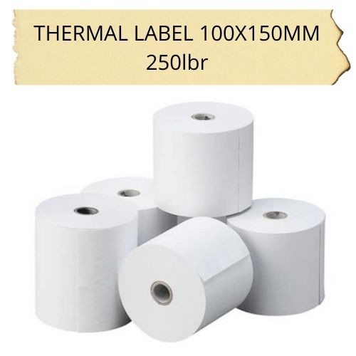 (LEBIH TEBAL) Label Thermal Barcode 100x150 isi 250 Direct Sticker Paper Roll Printer Kertas Stiker