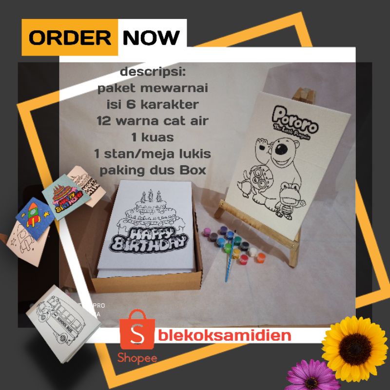

YUH paket mewarnai anak 6 gambar + stand lukis