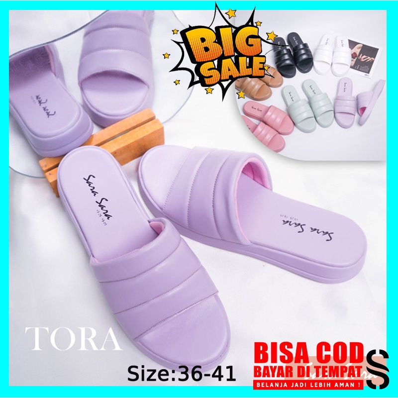 Sara Sara Tora Sandal Selop Wanita Sendal Slop Casual Cewek Sol Empuk Sendal Wanita Slip On Size 36-41