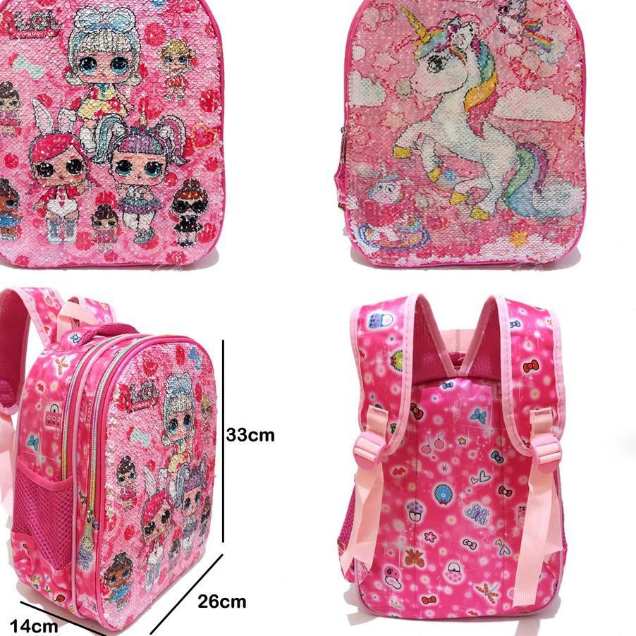 JM64 Tas Ransel Sequin USAP KEKINIAN TK LOL Frozen Hello Kitty Spiderman Tayo Avengers Cars Unicorn