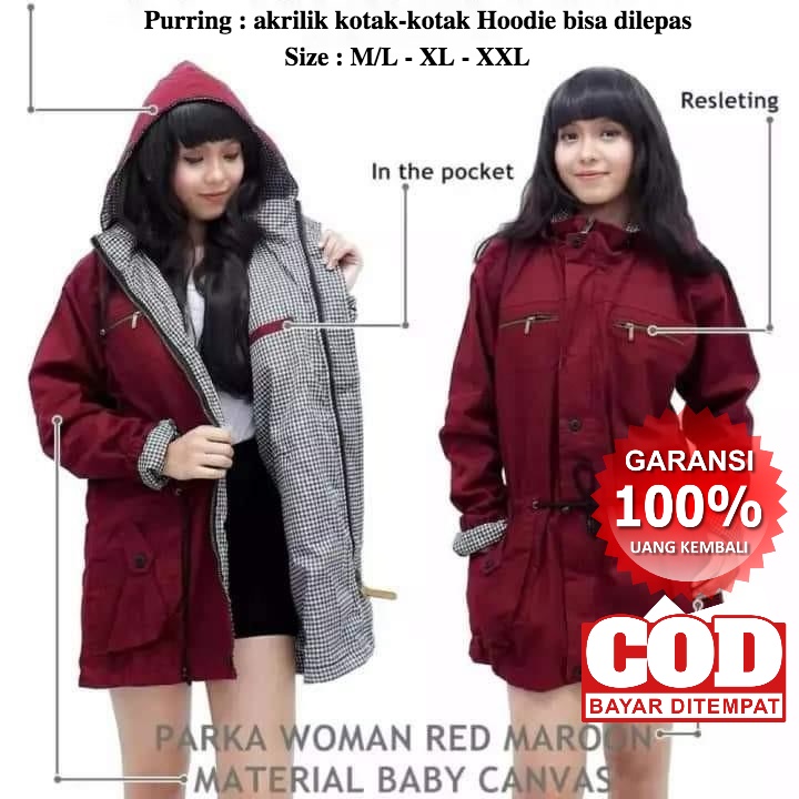 Promo COD Jaket Parka Cewek Jumbo / big size m/l, xl, xxl, Jaket Wanita Anti Angin hoodie bisa dilepas