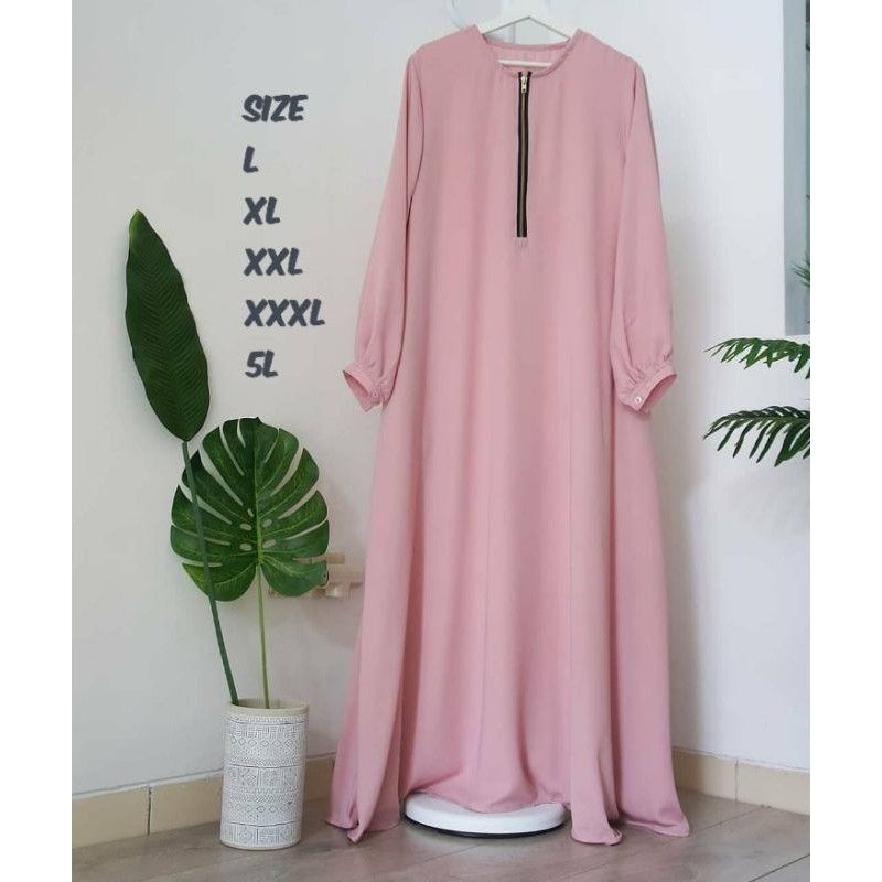 GAMIS RAISA POLOS JUMBO UP TO LD 140 BAHAN MOSCRAPE HALUS-Raisa Pink
