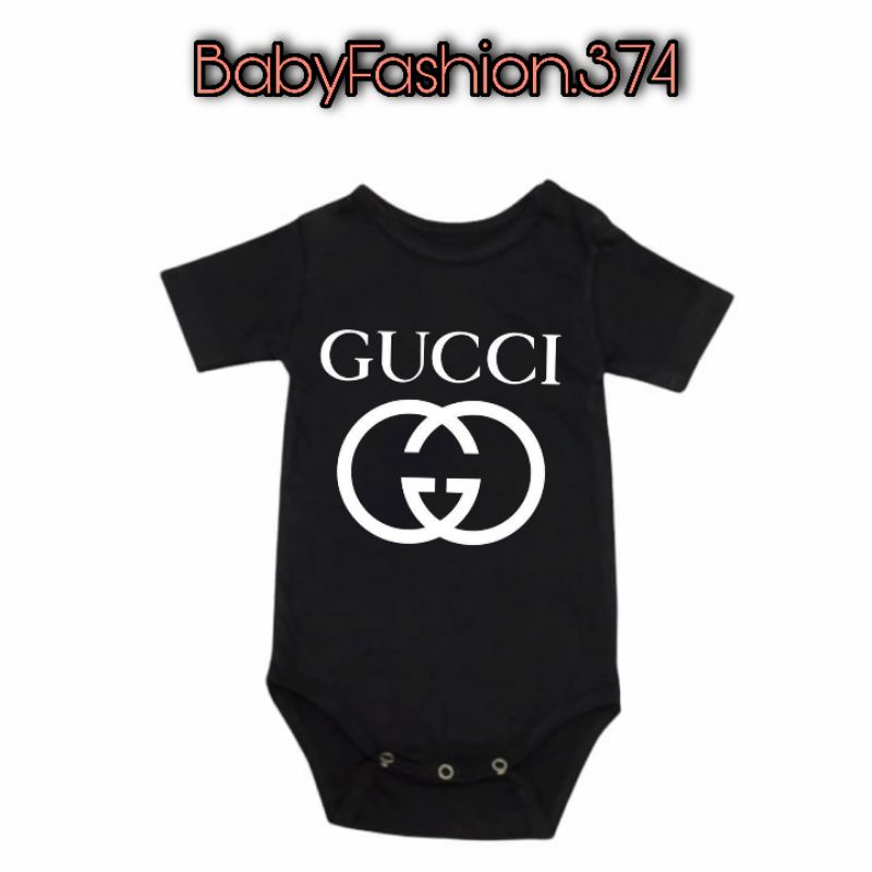 JUMPER BAYI / BODYSUIT MOTIF GUCCI / RUMPER ROMPER / Kaos Baju Anak bayi Pria Wanita HITAM 12 Bulan