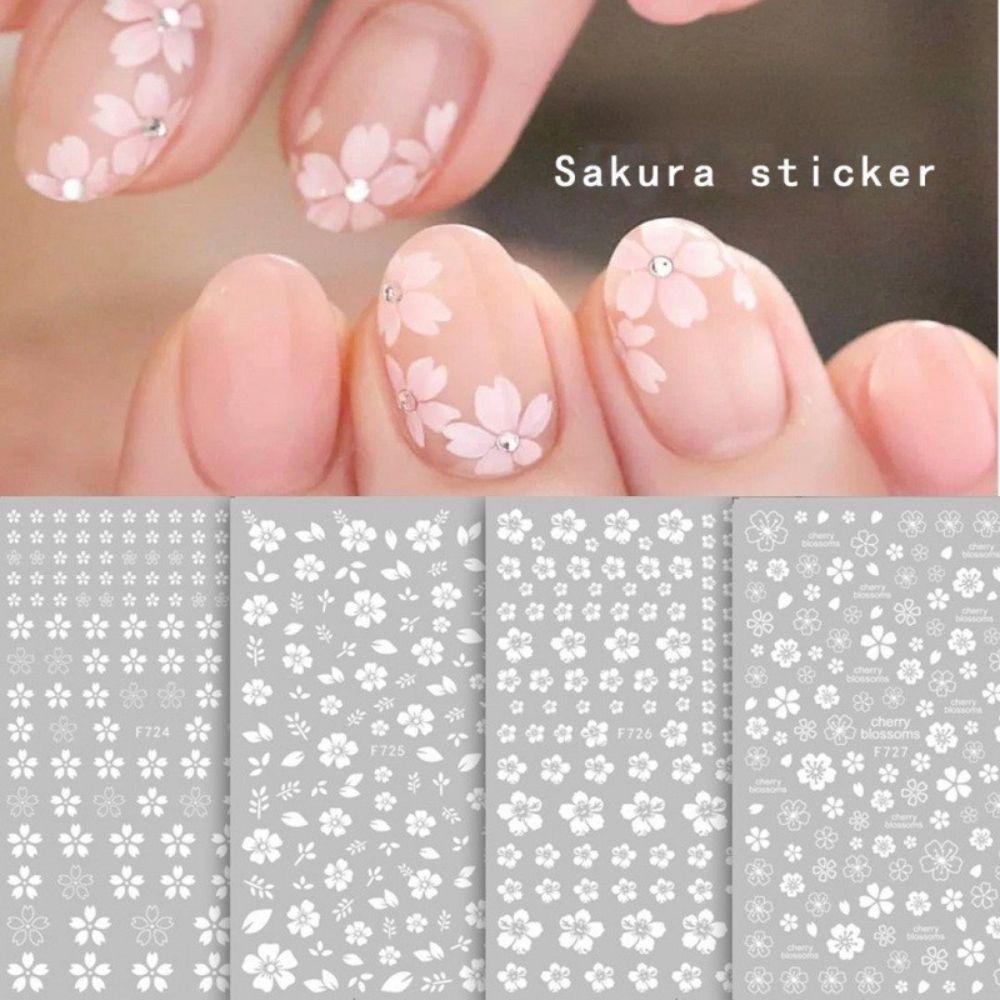 AUGUSTINA Agustina Bunga Sakura Stiker Kuku Es Kamelia Elegan Kuku Kecantikan Hiasan Kuku Salon Kuku Manicuring Sticker DIY Nail Art Dekorasi