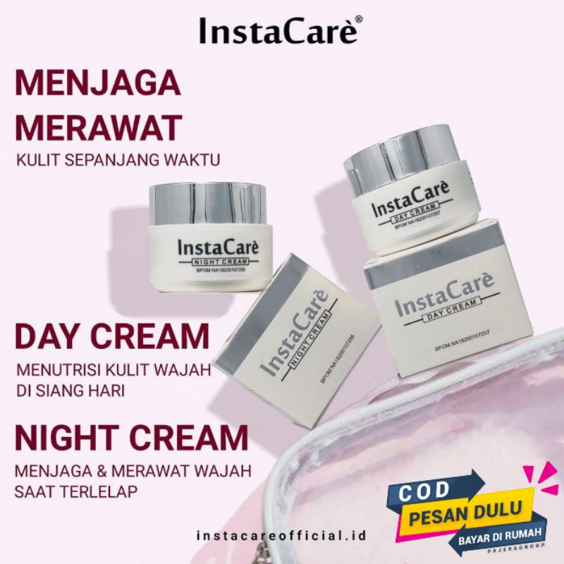 PAKET DAY & NIGHT CREAM INSTACARE PEMUTIH WAJAH ALAMI ASLI PEMUTIH KULIT WAJAH PERMANEN INSTAN WHITE