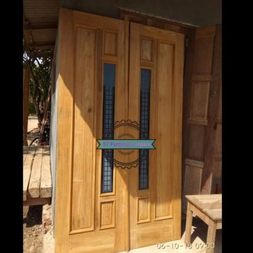 1 set 2 pintu utama rumah kayu jati mentahan + kusen