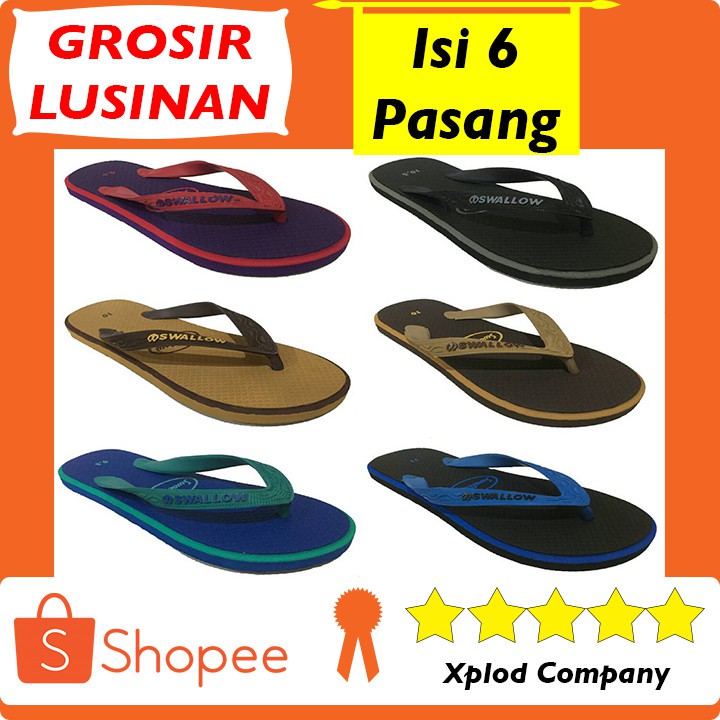 (Grosir 1/2 Lusin) Sandal Jepit Swallow 609 Paket Grosir 6 Pasang Sandal Swallow Kelas Premium dan E
