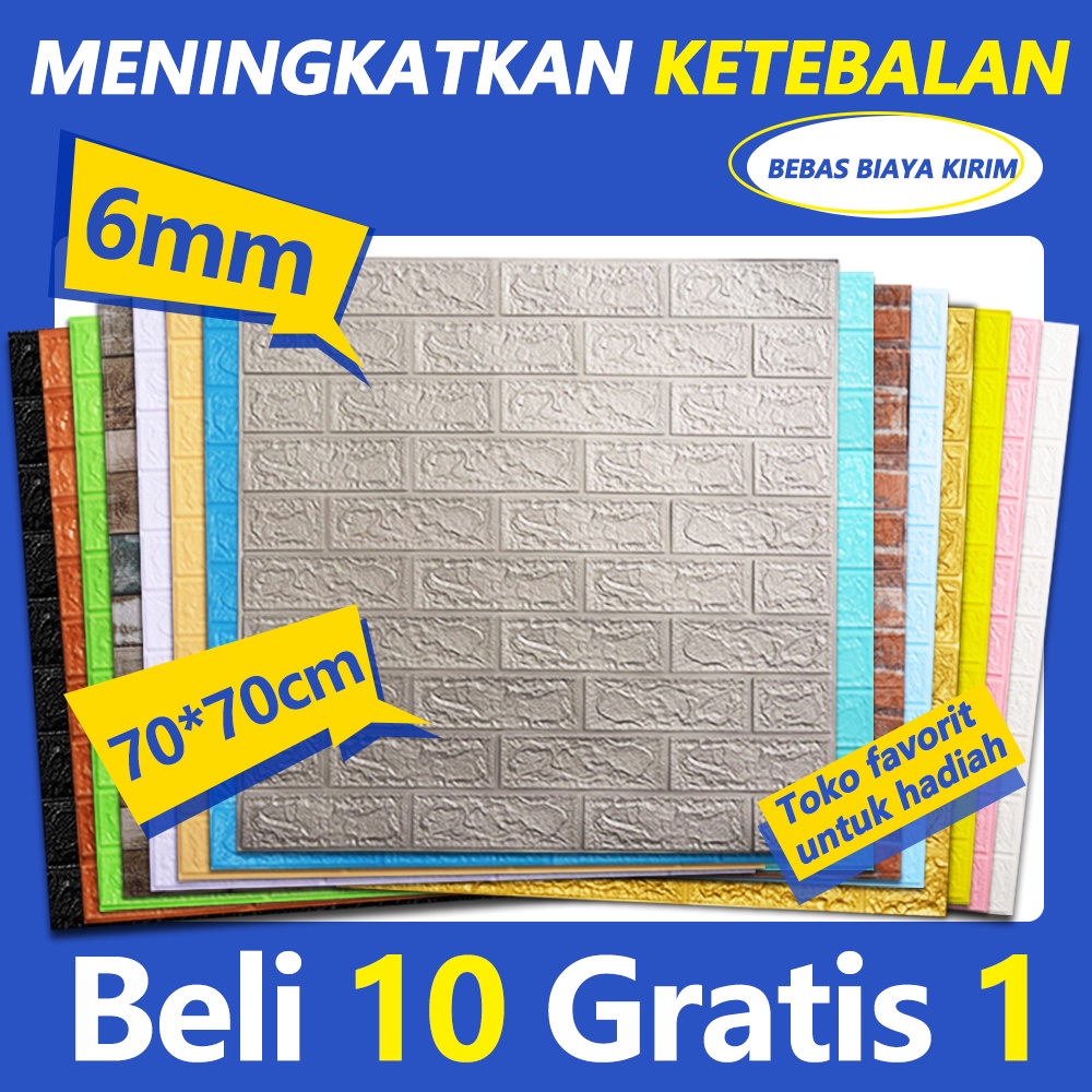 (COD) murah Beli 10 gratis 1 70x77 3 6mm Tebal Wallpaper Dinding 3D Foam Kotak Batu Bata Stiker Timb