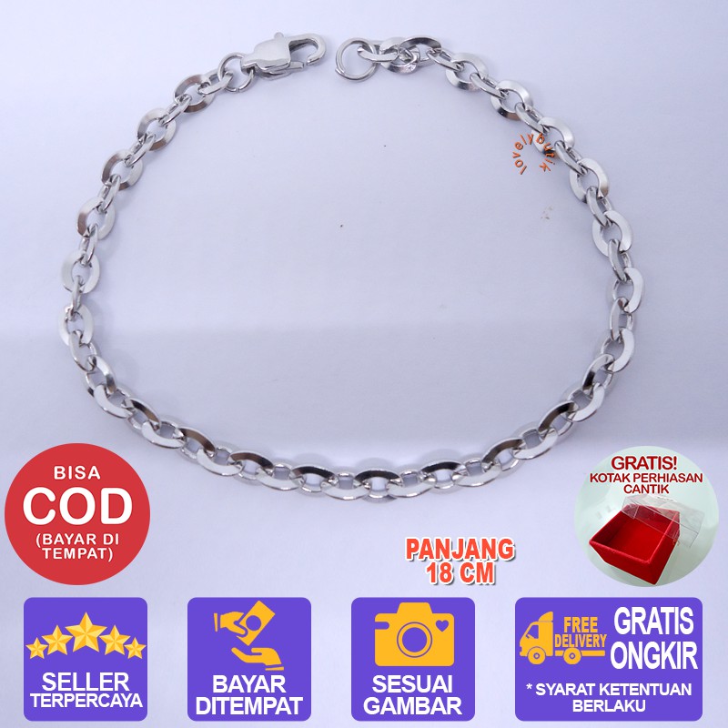 Lovelybutik Gelang Titanium Asli  Anti Luntur Gelang Tangan Wanita Rantai Nori Kaca Ukuran 18 cm